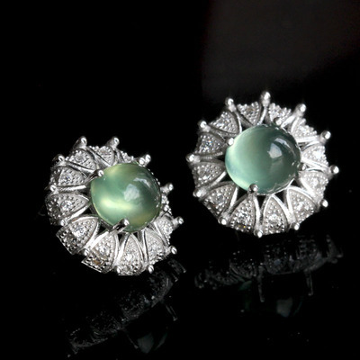 925銀鑲嵌天然葡萄石耳釘 時尚與品質的完美結合