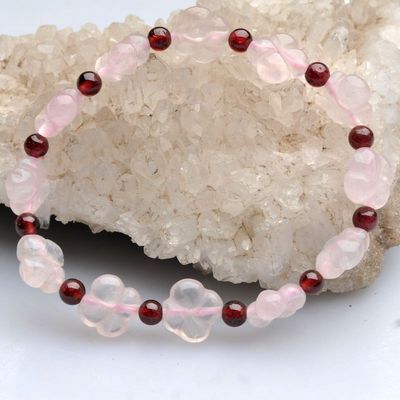 廠家年底清倉 純天然粉晶四角梅間石榴石手鏈，東海縣盛飾珠寶傾情推薦