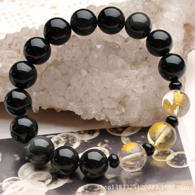 探秘黑曜石與白晶的完美交融 12mm圓珠手鏈編號(hào)24817的魅力